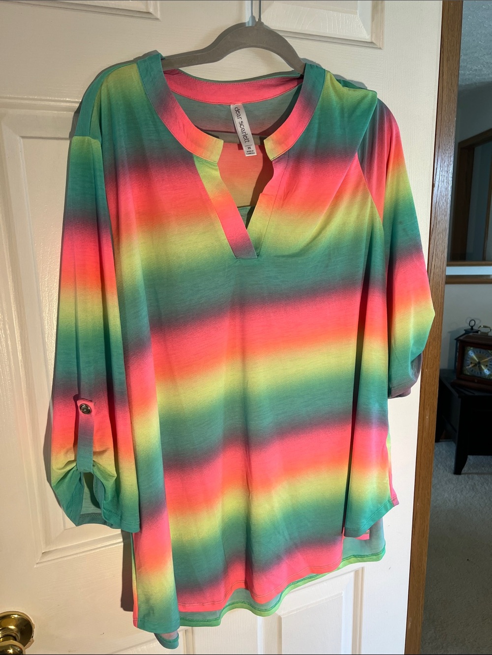 Colorful Rainbow Stripe V-Neck Blouse - Multi
